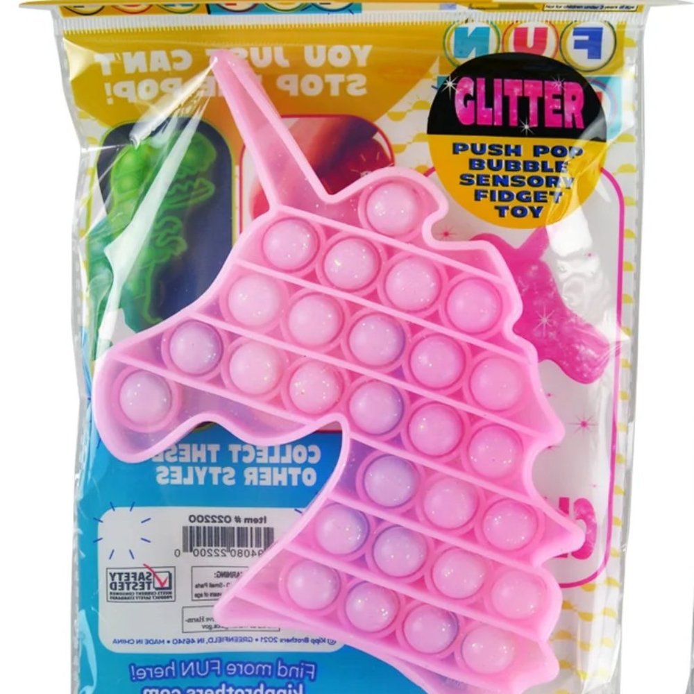 Kipp Brothers Fidget Fun Pop Glitter Push Pop Bubble Sensory Fidget Toy Unicorn